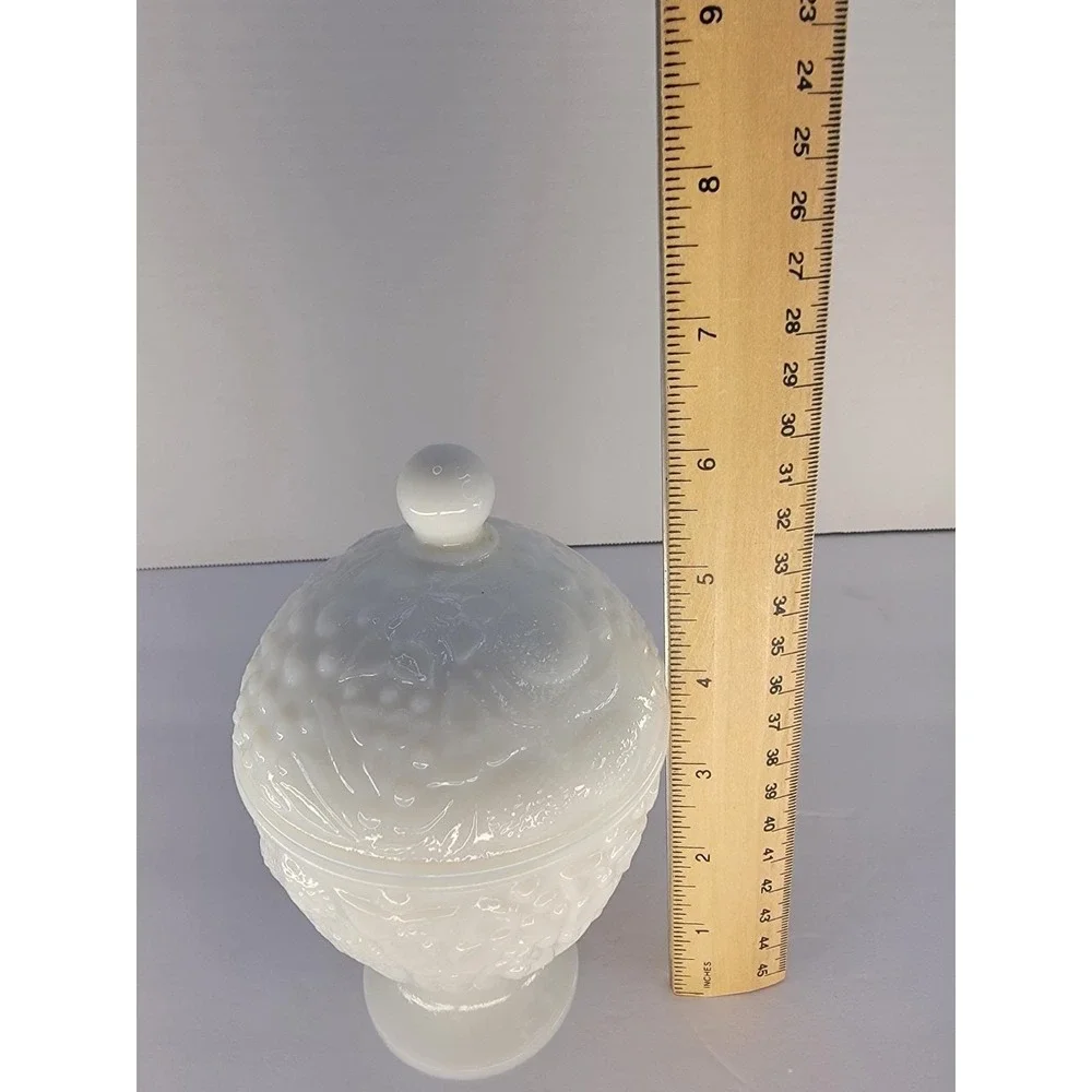 Vintage Avon Cape Cod White Milk Glass Covered Candy Dish Pedestal Vanity Jar 6